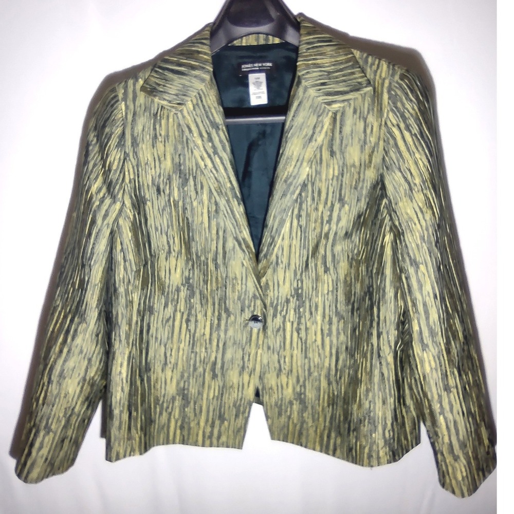 JONES NEW YORK COLLECTION WOMAN Textured Metallic Jacquard Blazer Jacket 16W